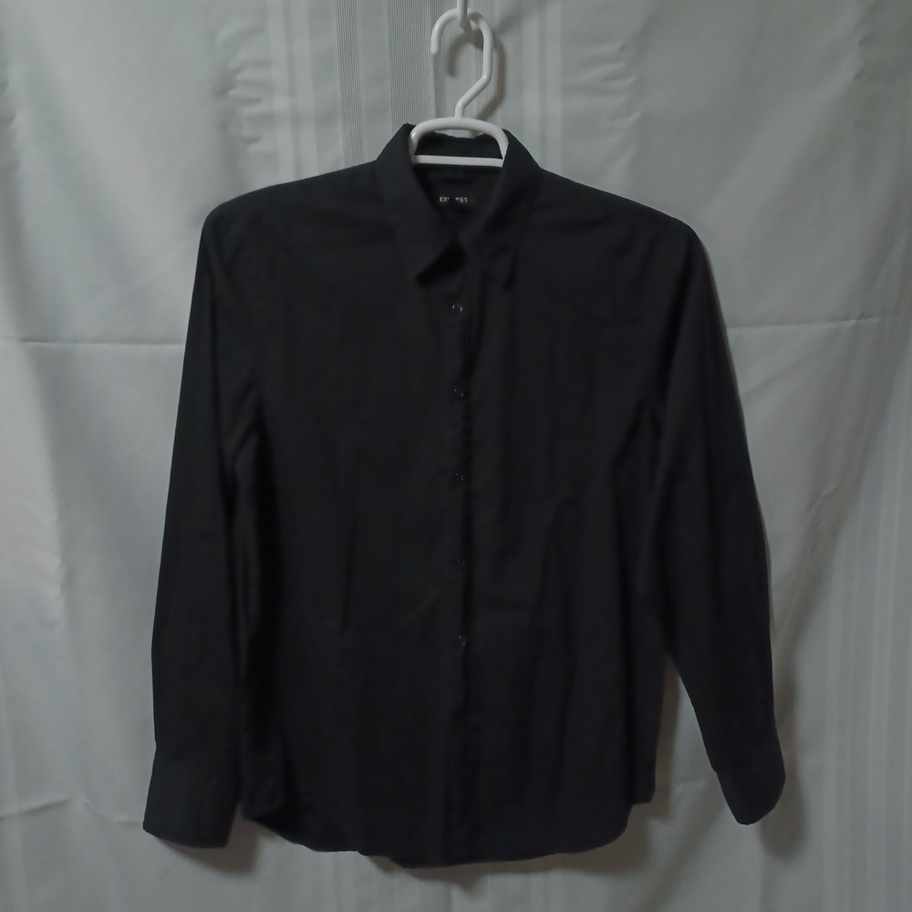 Express Shirt Mens S Black Button Down Long Sleeve Solid Point Collar Casual